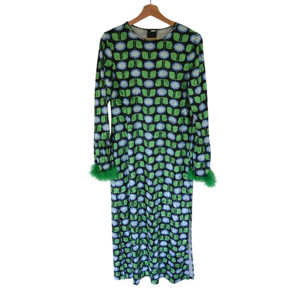 Anna Sui Blue Green Velvet Daisies Maxi Dress - Picture 3 of 6